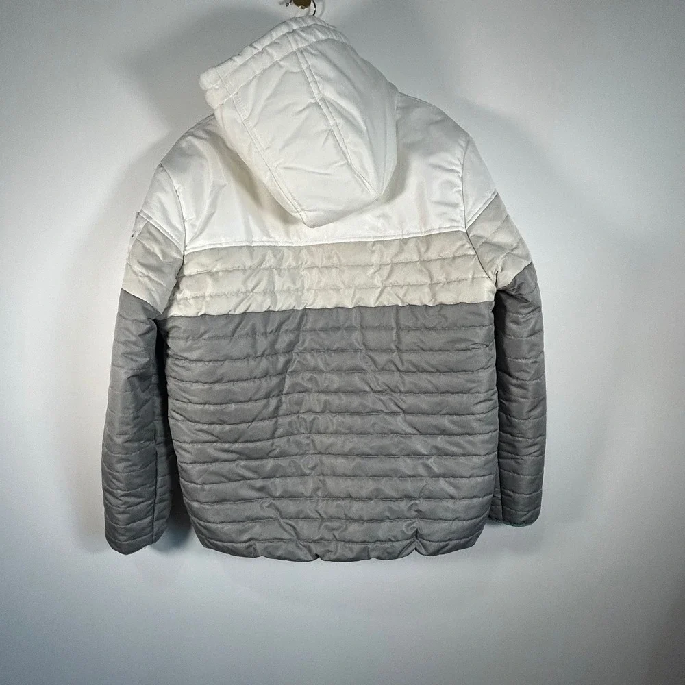 Original Fables Colorblock‎ Puffer Jacket Hooded Full Zip XLarge Gray White